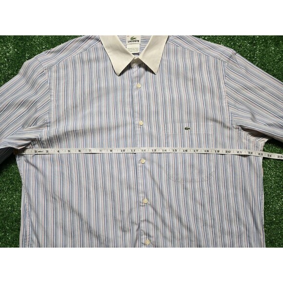 Lacoste Stripe Dress Shirt Button Up White Collar (Men's 42) - Picture 6 of 11